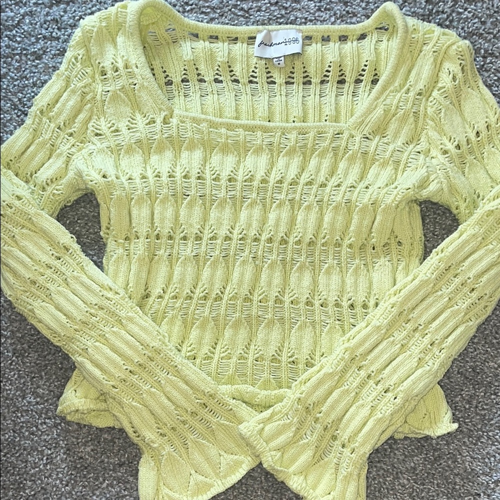 Lime Yellow Green Crochet Knit Sweater Swim Coverup